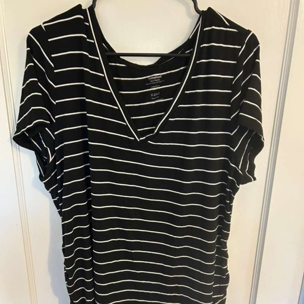 Motherhood Maternity Black & White Striped Tee, Size XXL